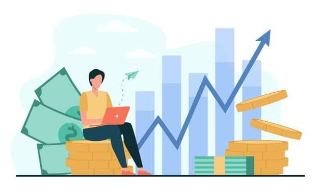 investor with laptop monitoring growth dividends trader sitting stack money investing capital analyzing profit graphs vector illustration finance stock trading investment 74855 8432 - Маркетинг, который ставить цели ​
